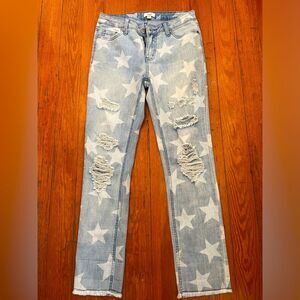 EASEL JEANS Distressed Star Print Rolled Cuff Option EUC Size: Small